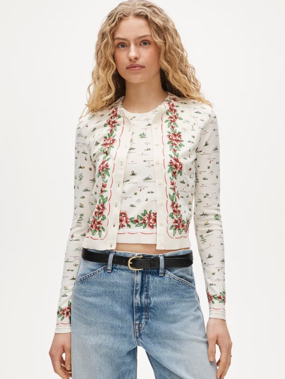 J.Crew Jackie Map Print Cardigan & Shell Set NWT Size S